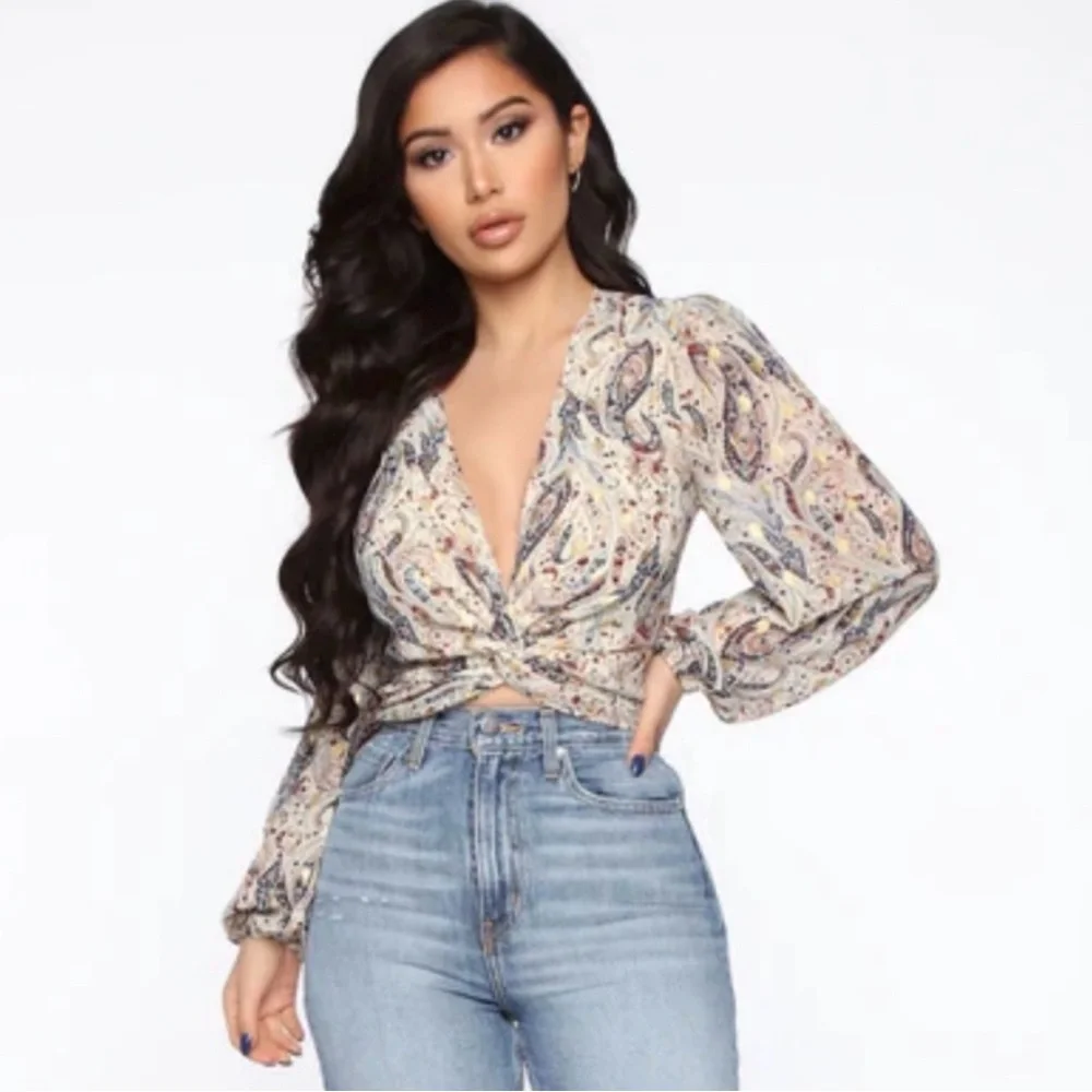 Fashion Nova Gold Flecks in Your Edges Crop Top, Paisley, XLarge, NWT - Picture 7 of 16